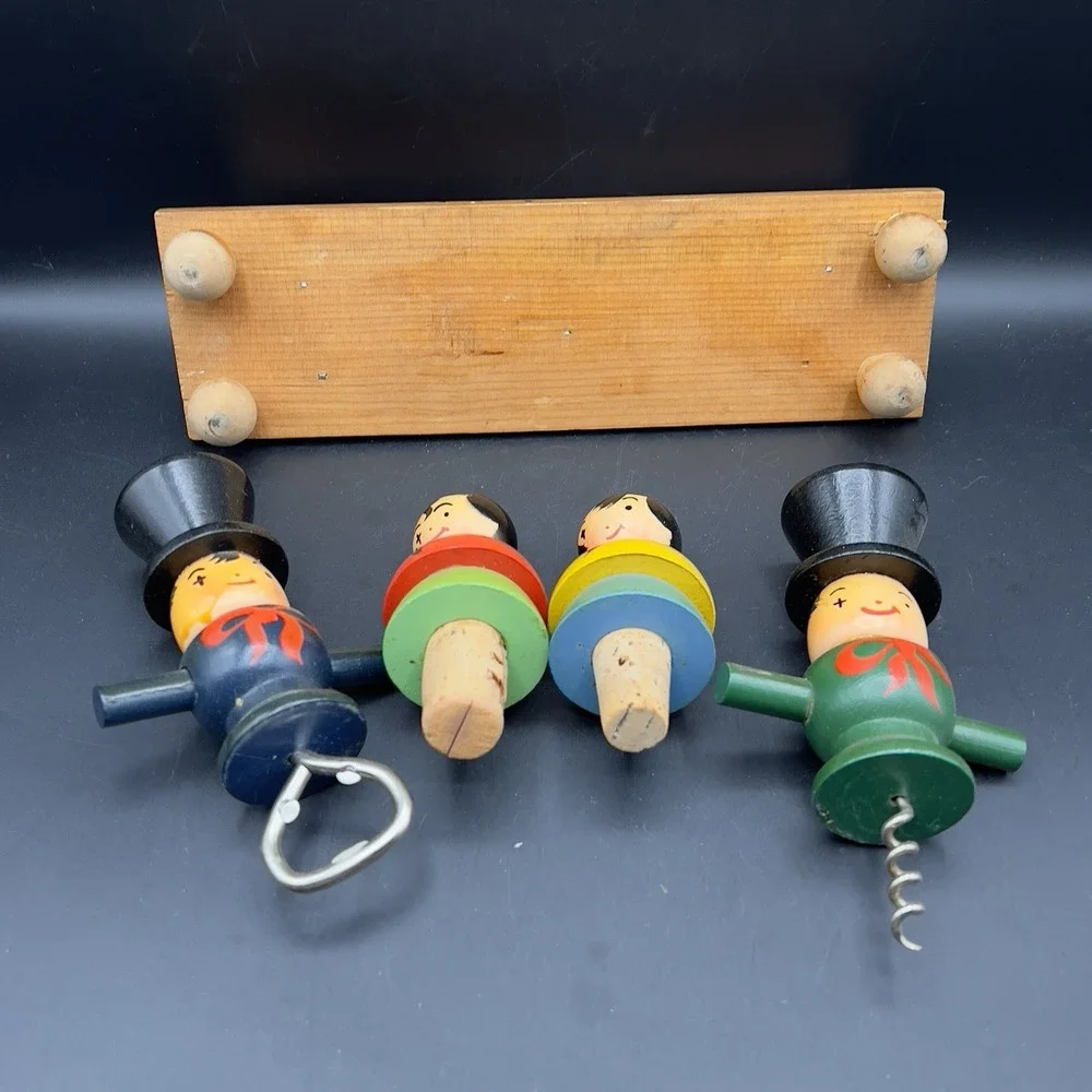 VTG Barware Wooden 'Bar Flies' Bar Caddy w/4 Tools 10
